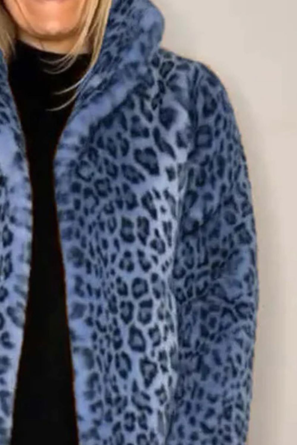 Outfit Flow - Full Size Leopard Furry Collared Neck Long Sleeve Coat