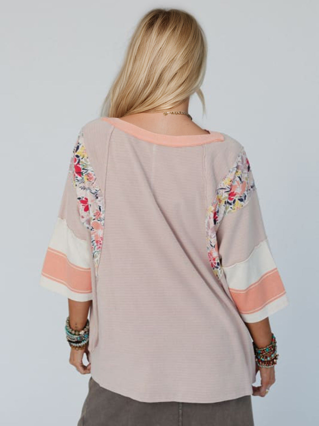 Outfit Flow - Color Block Printed Three-Quarter Sleeve Top