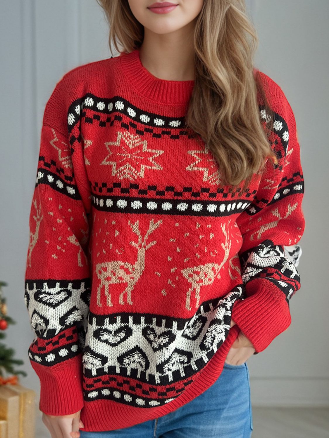 Outfit Flow - Christmas Element Round Neck Long Sleeve Sweater