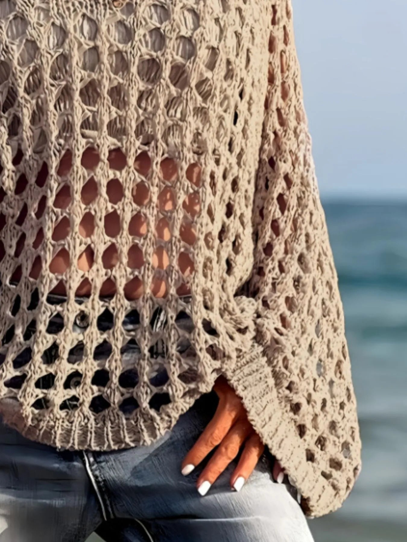 Crochet Long Sleeve Knit Cover Up OutfitFlow