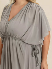 Plus Size V-Neck Flutter Sleeve Dress OutfitFlow