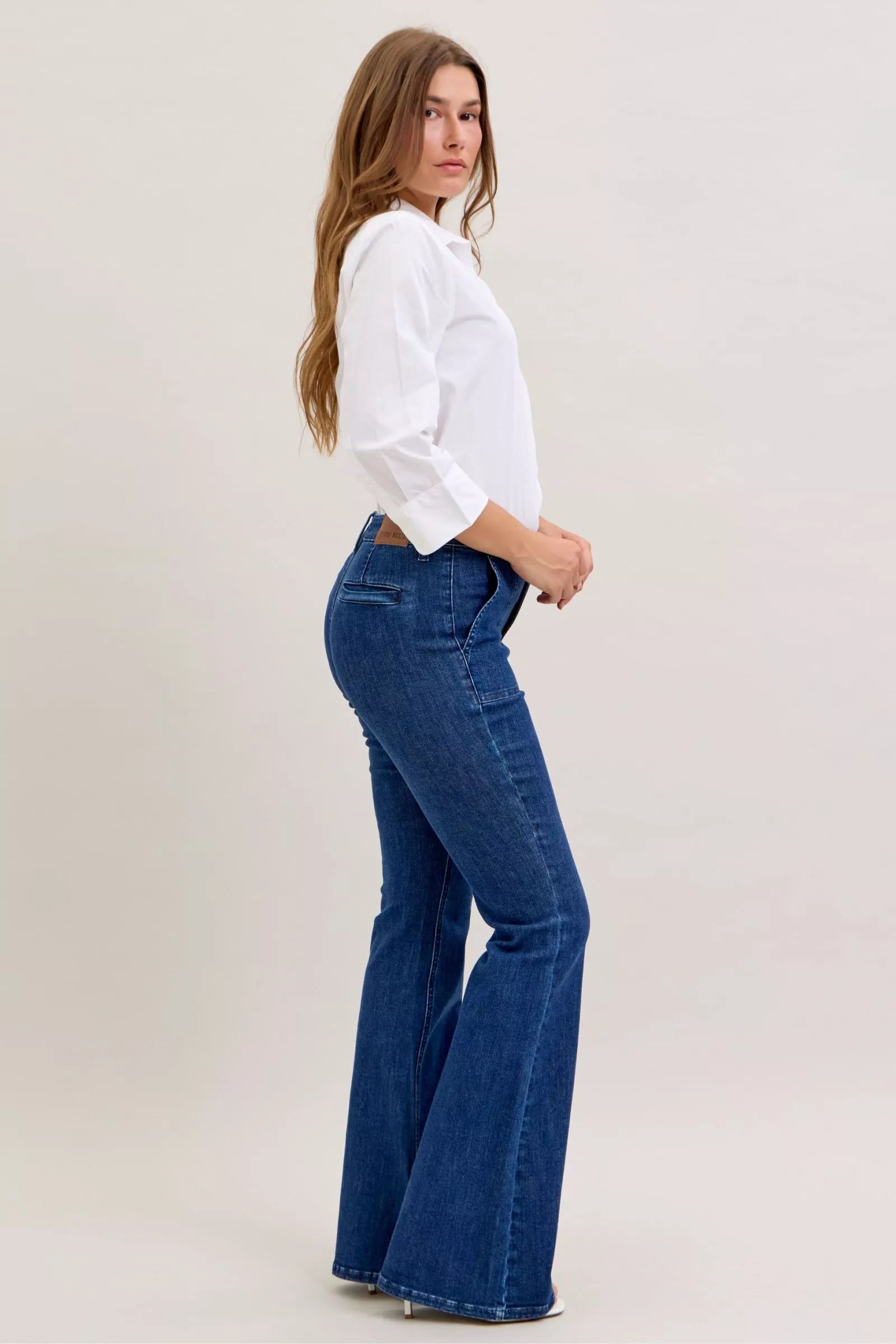 Judy Blue High Waist Flare Jeans with Front Patch Pockets Trendsi