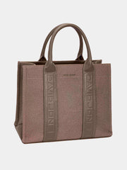 David Jones Canvas Tote Handbag with Contrast Leather Handles BITTER CHOCOLATE One Size OutfitFlow