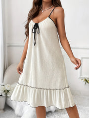 Full Size Tiered Ruffled Lounge Dress with Contrast Trim Plus Size OutfitFlow