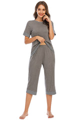 Outfit Flow - Round Neck Short Sleeve Top and Capris Pants Lounge Set