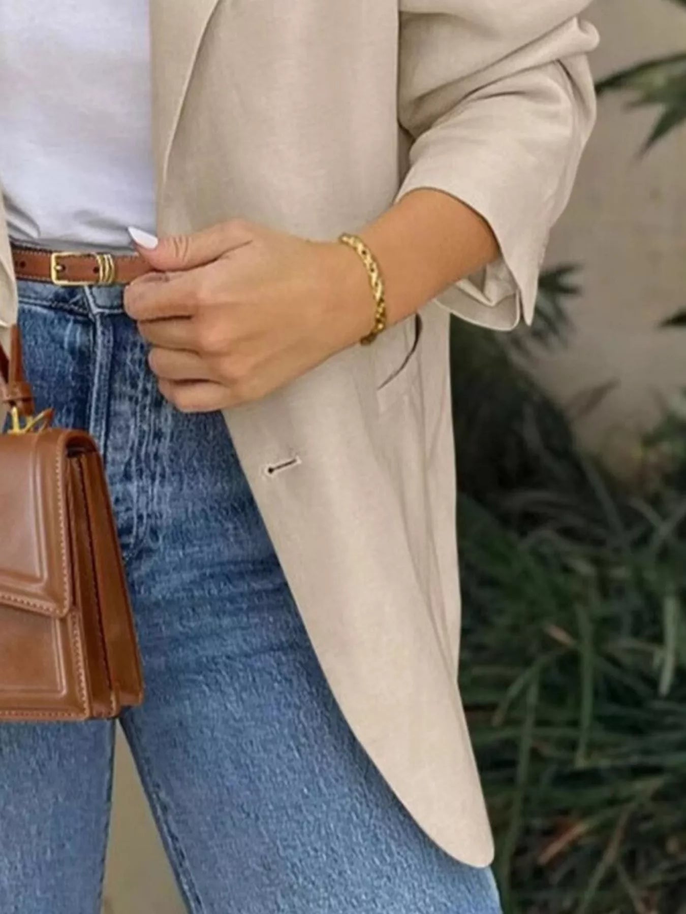 Lapel Collar Long Sleeve Blazer OutfitFlow