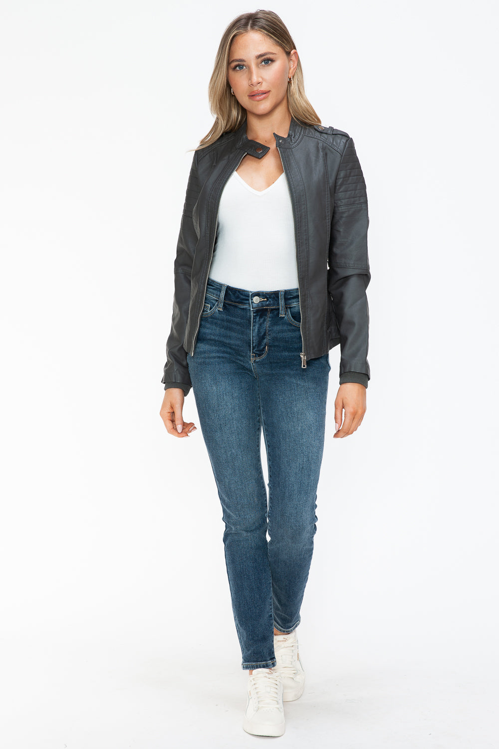 Outfit Flow - Snobbish PU Leather Biker Jacket with Side Zip Pockets