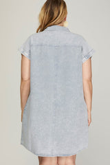 She + Sky Full Size Folded Cuff Button Down Washed Twill Shirt Dress Plus Size OutfitFlow