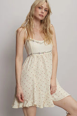 POL Ruffled Hem Floral Print Cami Mini Dress Cream OutfitFlow