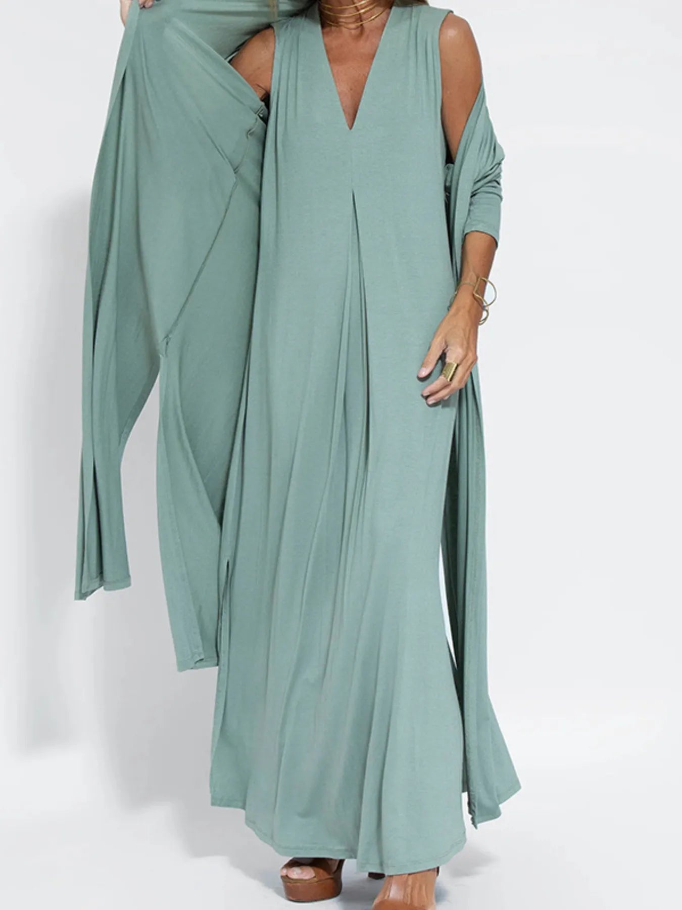 Full Size V-Neck Sleeveless Maxi Dress with Slit Plus Size OutfitFlow