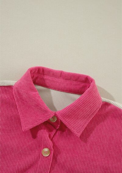 Color Block Curved Hem Corduroy Shacket with Pocket OutfitFlow
