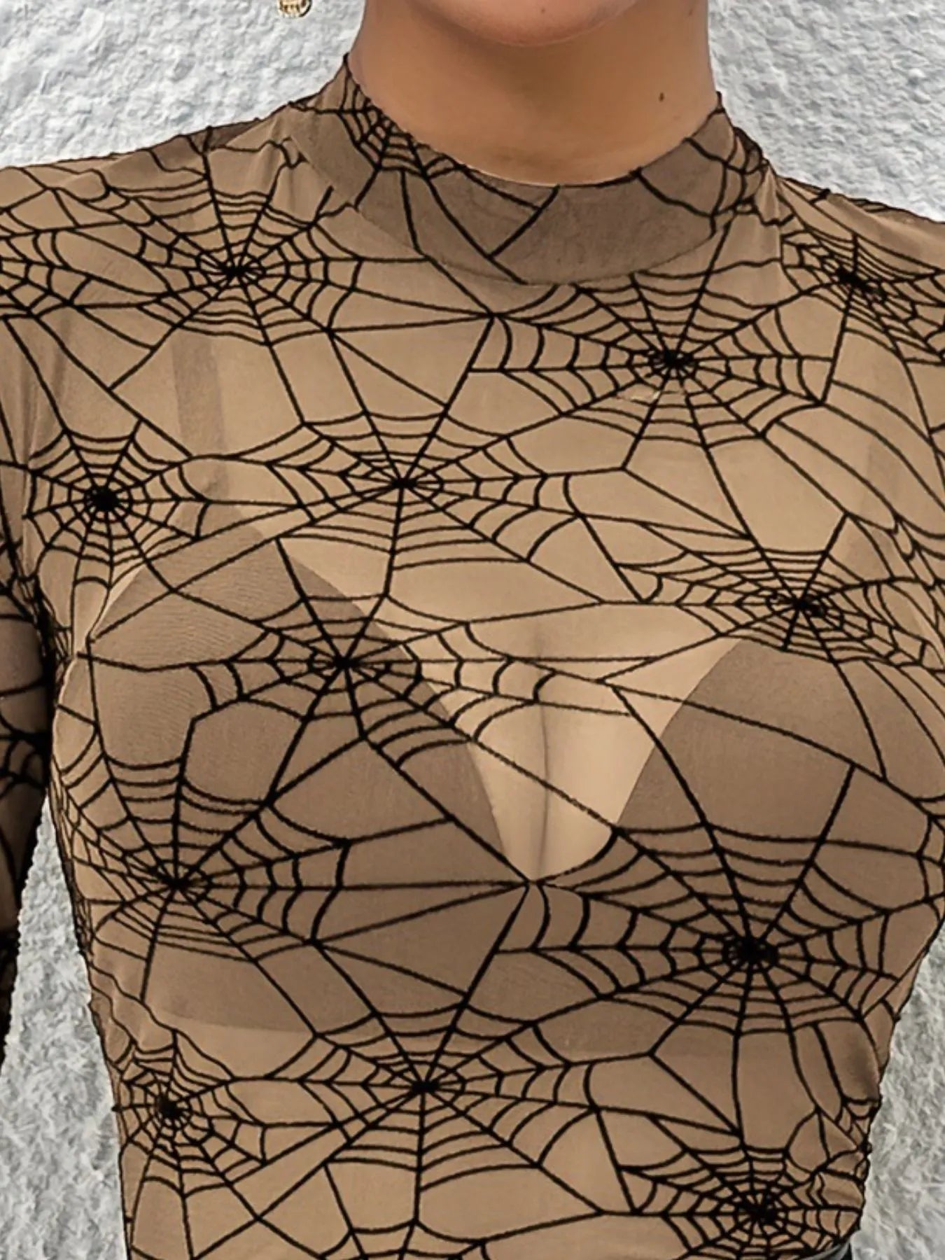 Spider Web Print Long Sleeve Blouse OutfitFlow