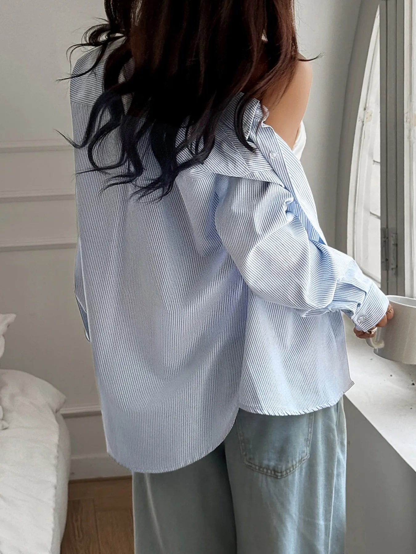 Striped Button-Down Relaxed Fit Shirt OutfitFlow