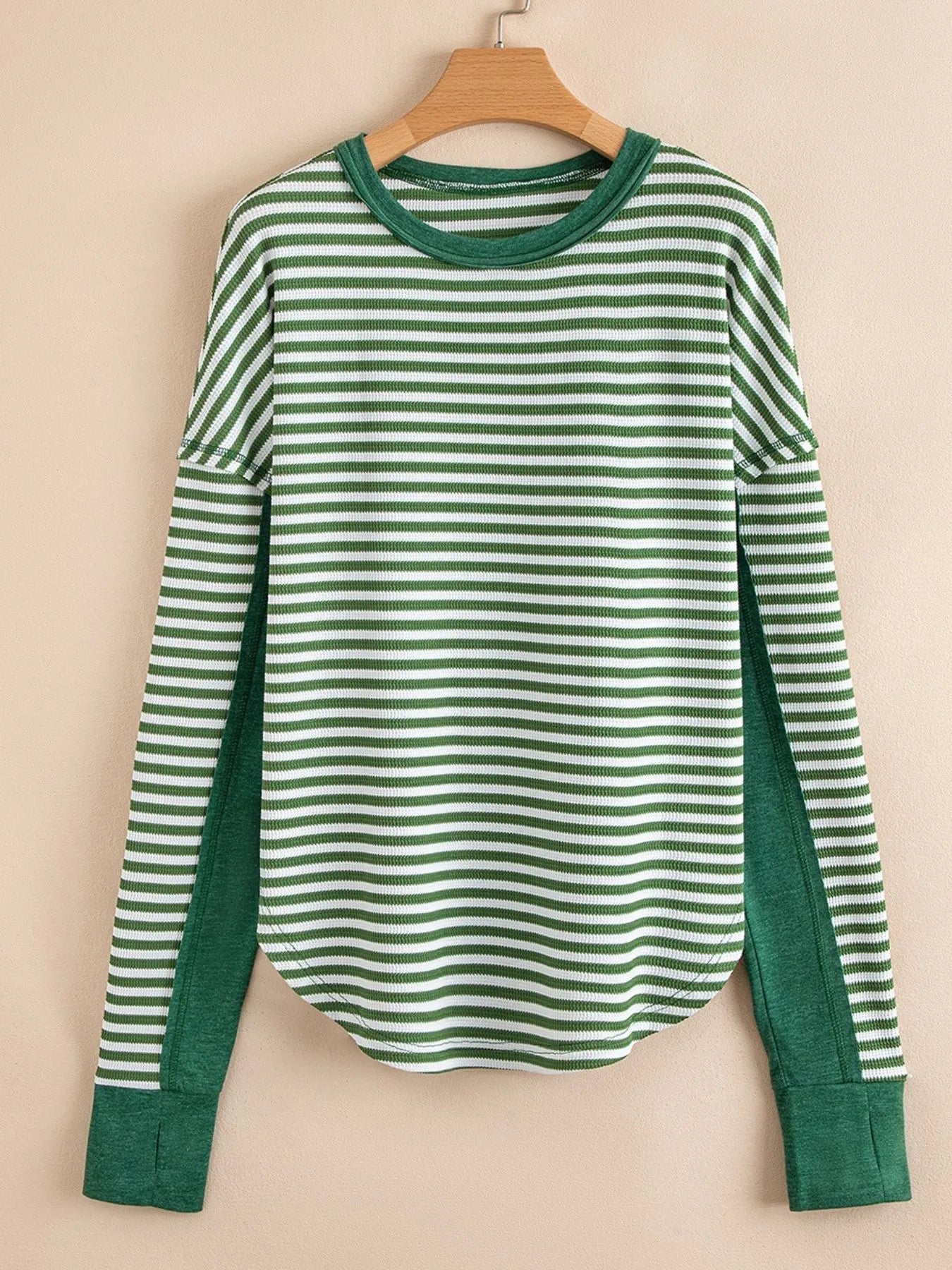Striped Round Neck Long Sleeve Sweatshirt OutfitFlow
