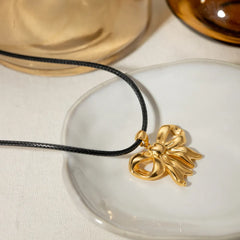 18K Gold-Plated Bow Pendant Necklace OutfitFlow