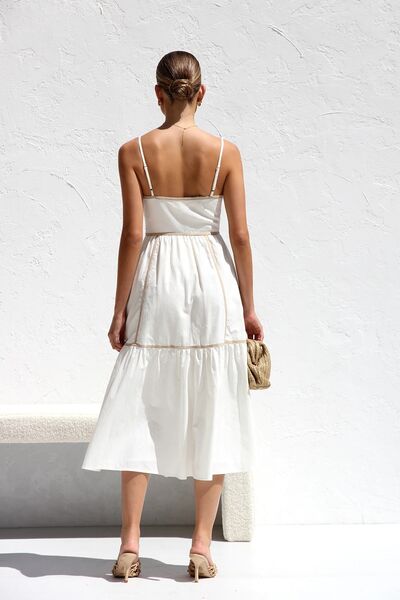 Contrast Trim Square Neck Midi Cami Dress OutfitFlow