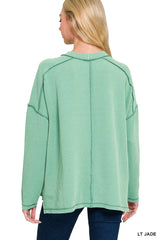 Zenana Exposed Seam Long Sleeve Corded Rib Knit Top OutfitFlow