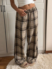 Outfit Flow - Drawstring Plaid Wide Leg Pants