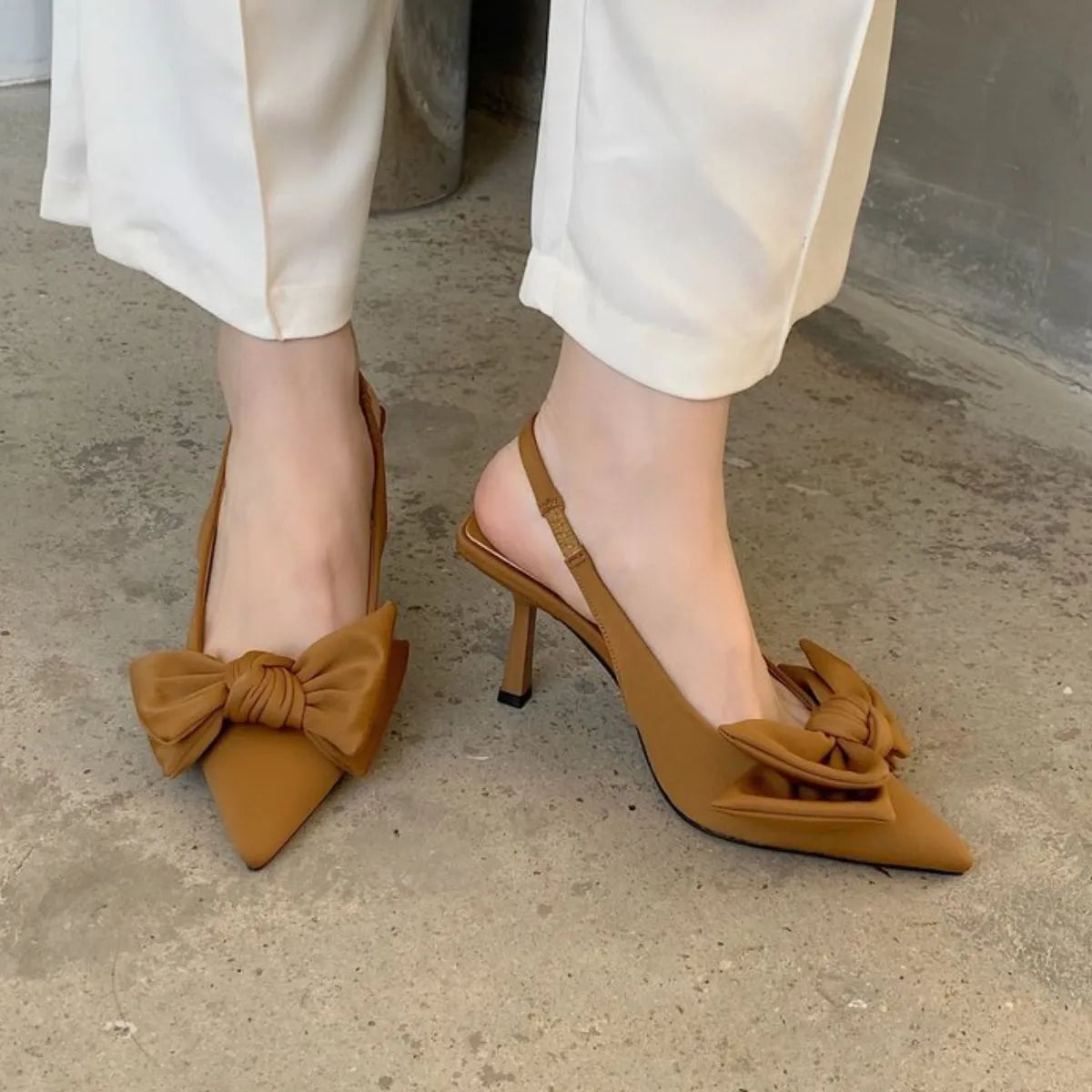 Point Toe Stiletto Pumps Brown OutfitFlow
