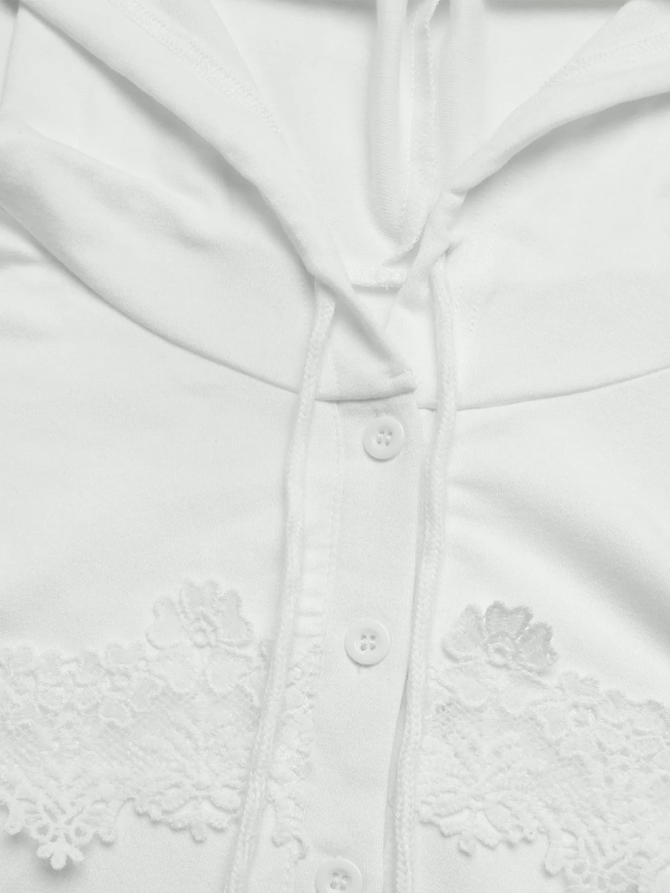 Lace Detail Long Sleeve Drawstring Hoodie OutfitFlow
