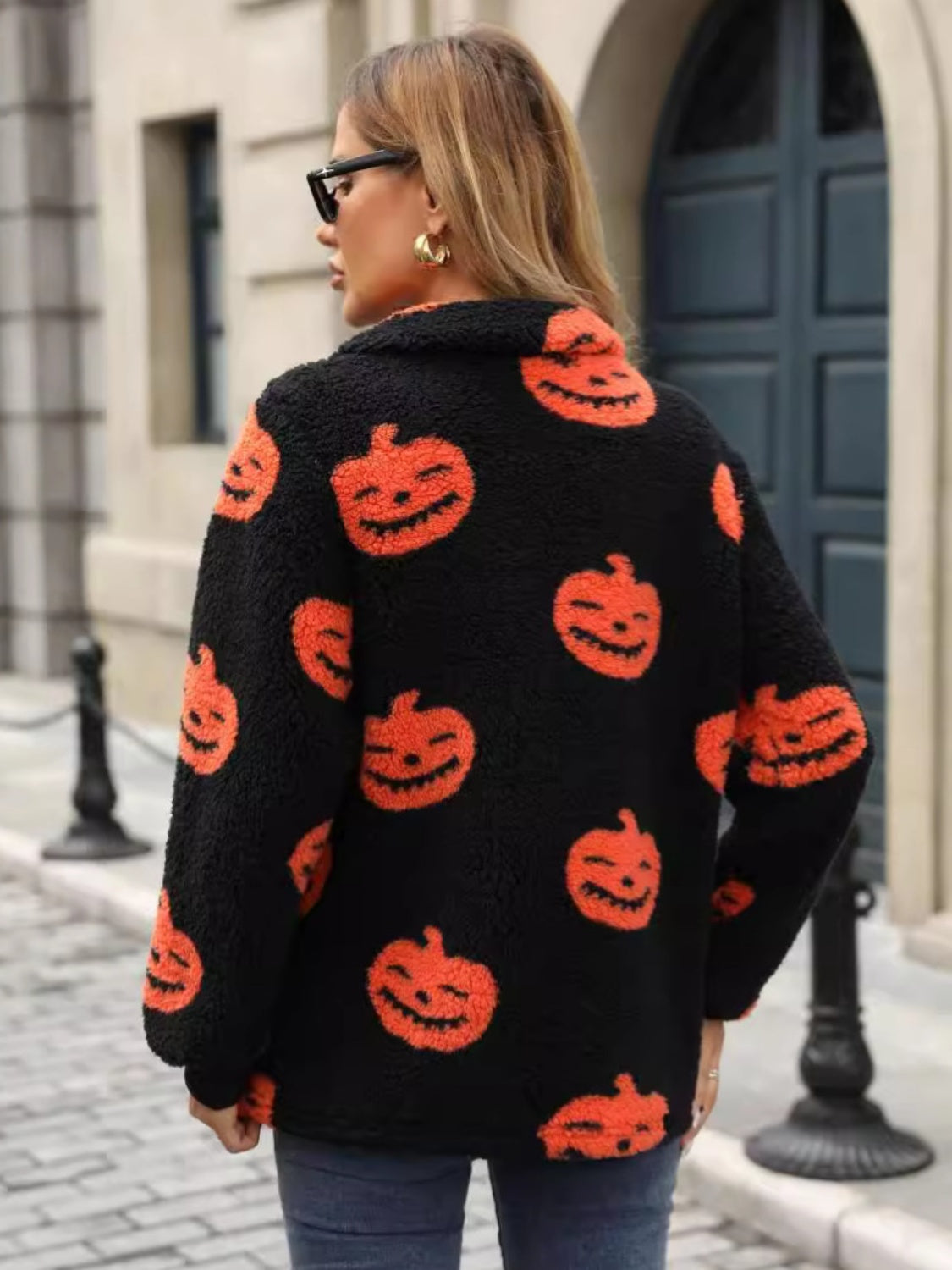 Outfit Flow - Jack-O'-Lantern Half Zip Long Sleeve Sweatshirt