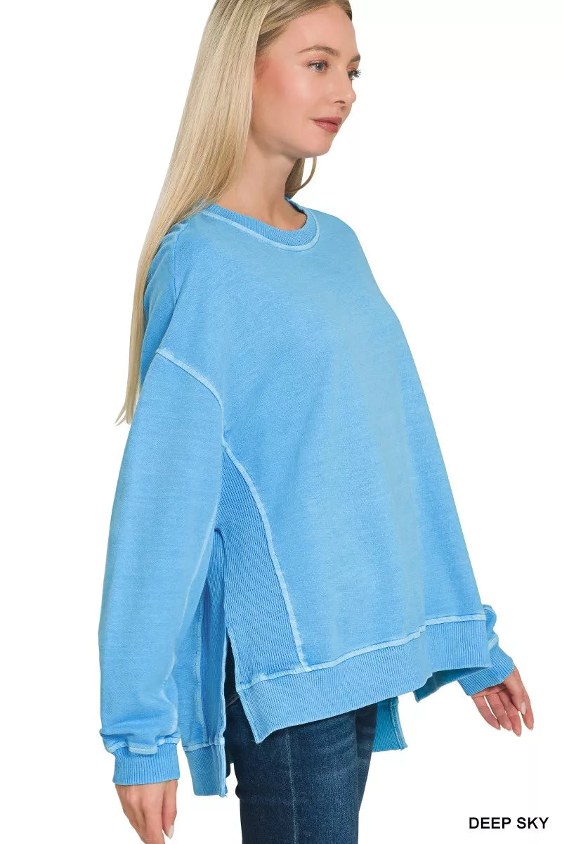 Zenana Full Size French Terry Pigment Dye & Enzyme Washing Pullover Plus Size OutfitFlow
