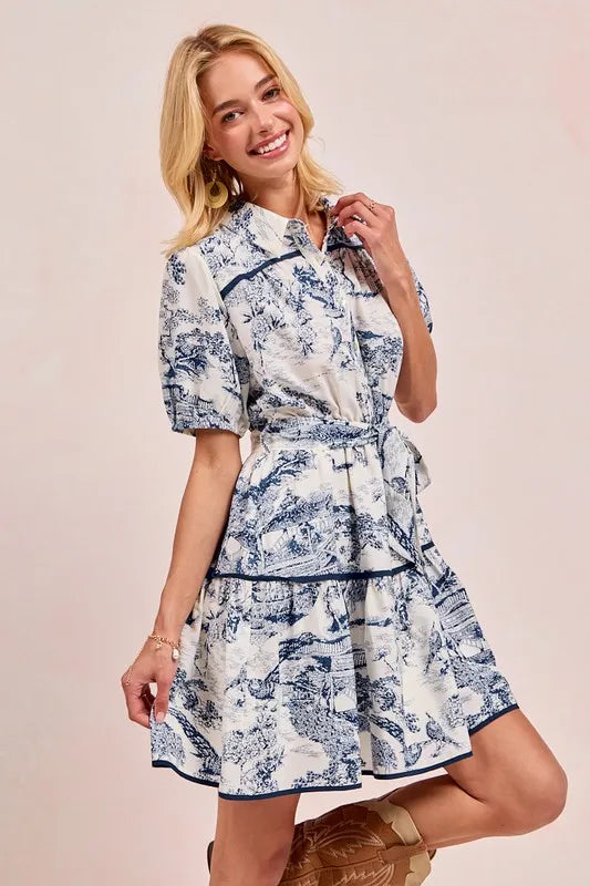 BiBi Woven Printed Tiered Dress OutfitFlow