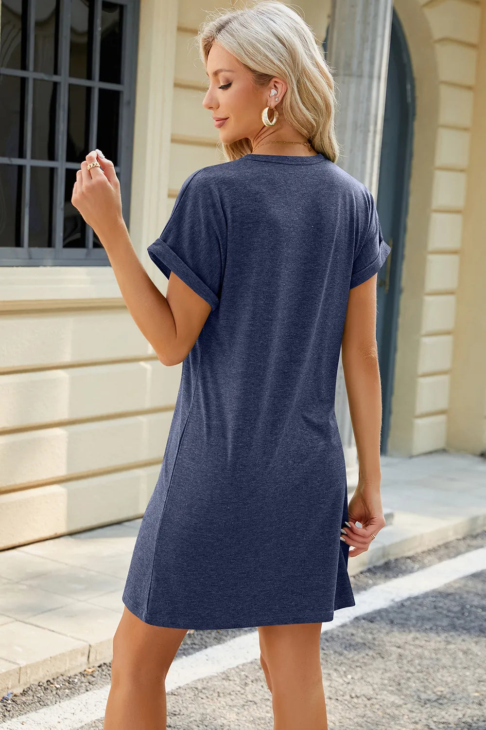 Heathered Round Neck Short Sleeve Dress OutfitFlow