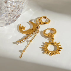 Sun Moon Asymmetric Drop Earrings OutfitFlow