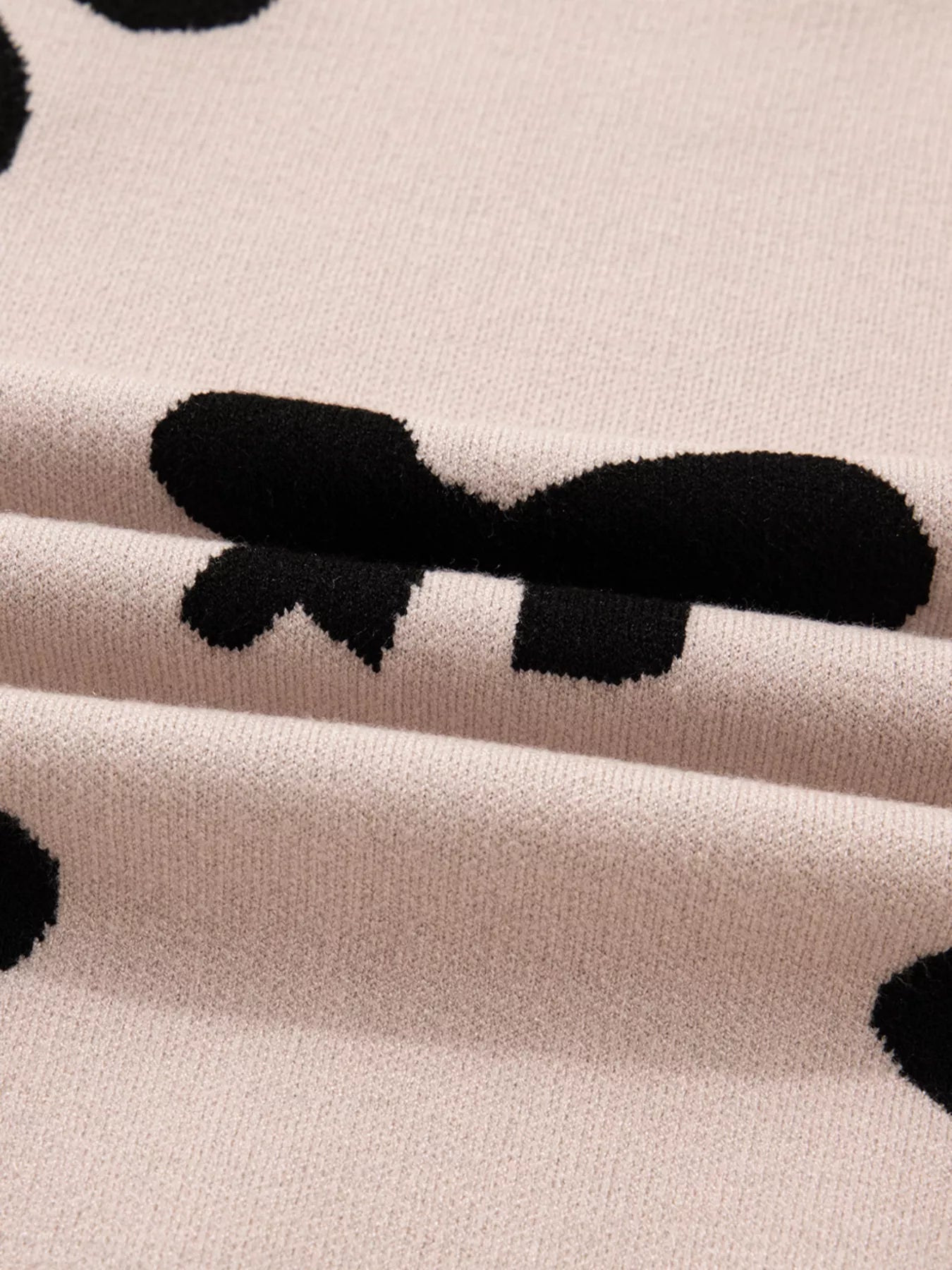 Pearl Embellished Bow Pattern Loose Sweater OutfitFlow