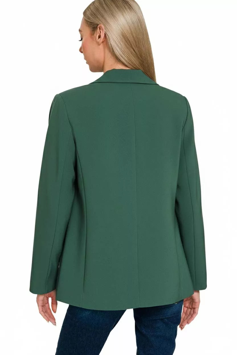 Zenana Woven Long Sleeve Blazer With Lining OutfitFlow
