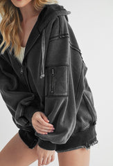 Outfit Flow - Aemi+Co Exposed Seam Zip Up Drawstring Hooded Jacket