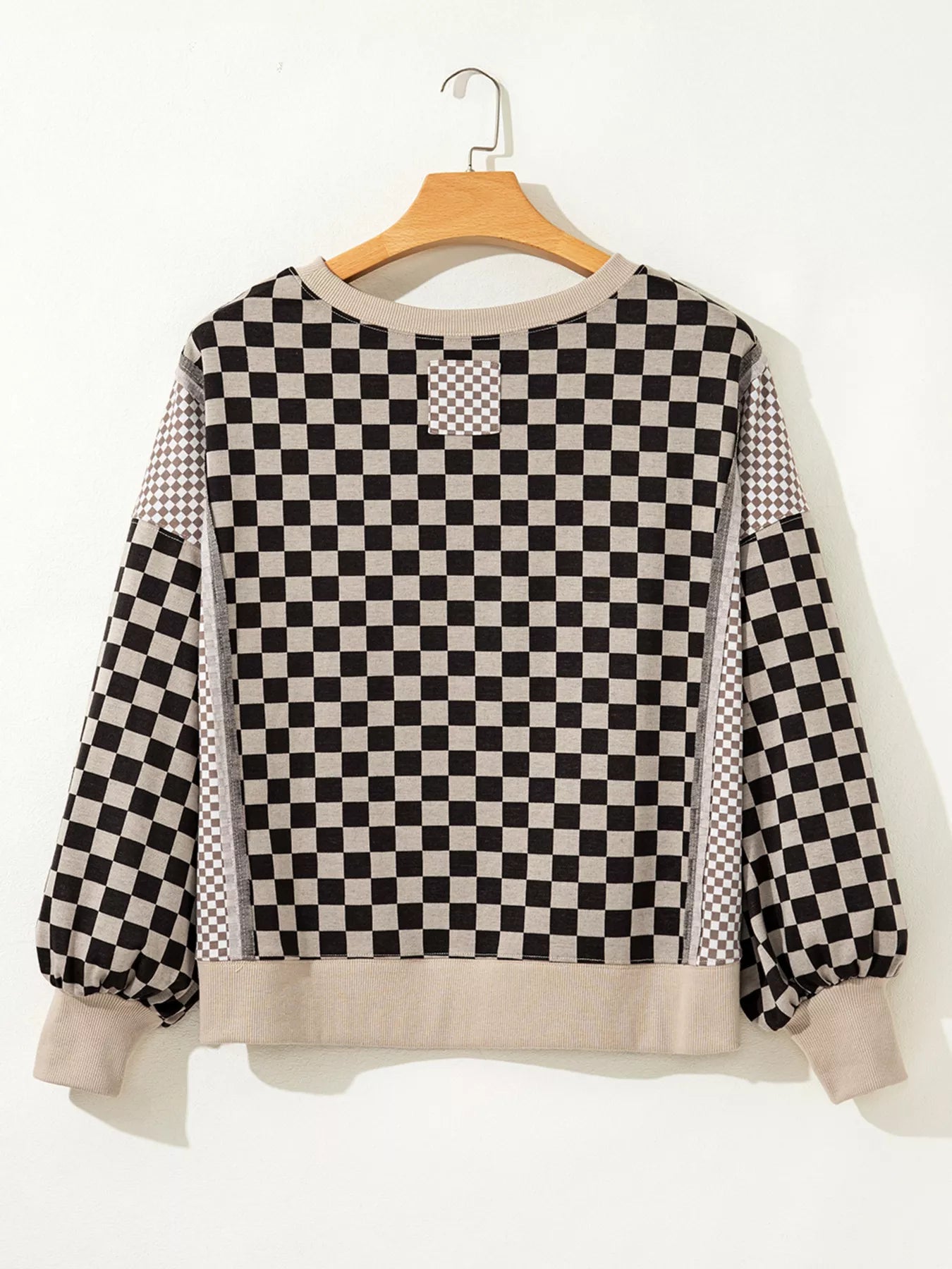 Mixed Checkered Pattern Patchwork High Low Casual Top OutfitFlow