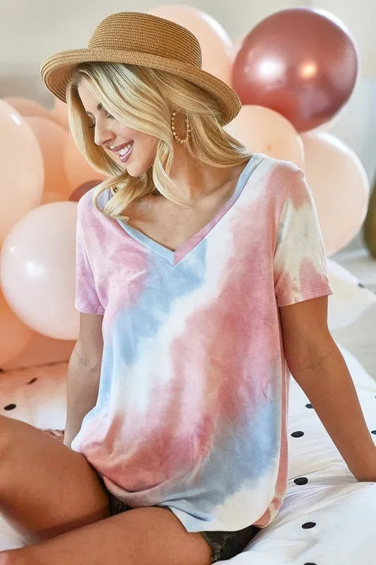 BiBi Tie Dye French Terry V Neck Top OutfitFlow