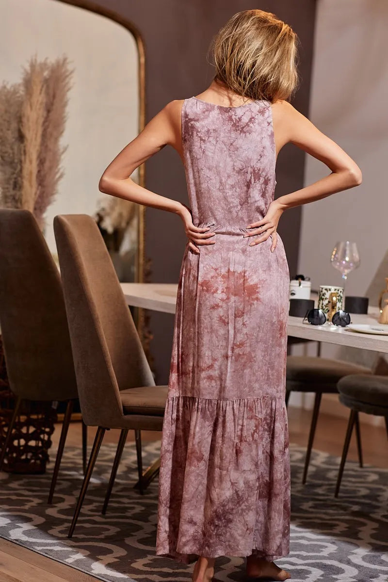 BiBi Tie-Dye Sleeveless V-Neck Dress OutfitFlow