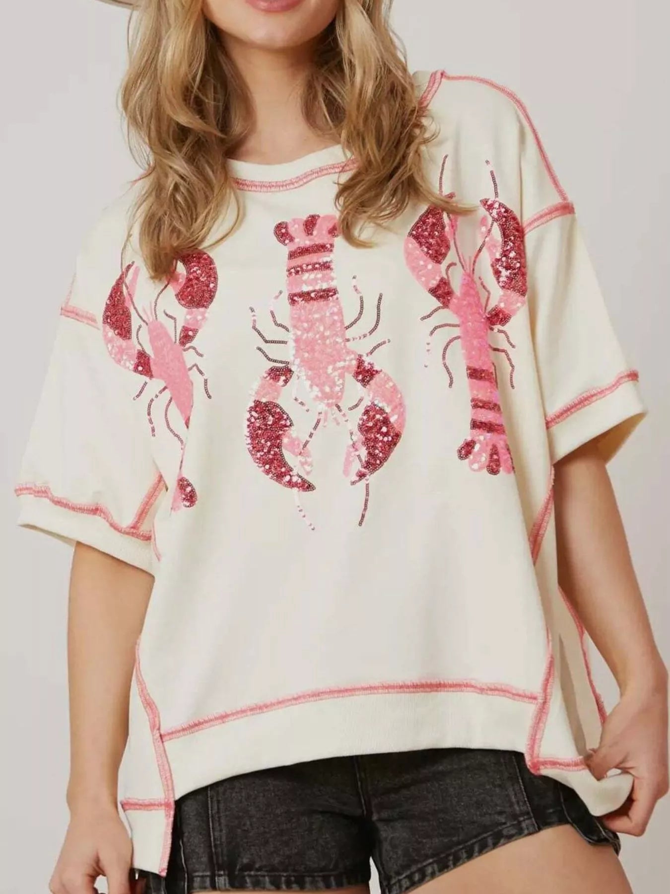 Sequin Lobster Half Sleeve T-Shirt OutfitFlow