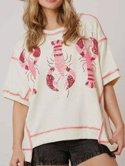 Sequin Lobster Half Sleeve T-Shirt OutfitFlow