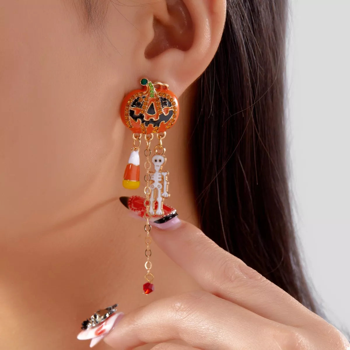 Halloween Pumpkin Drop Chain Earrings OutfitFlow