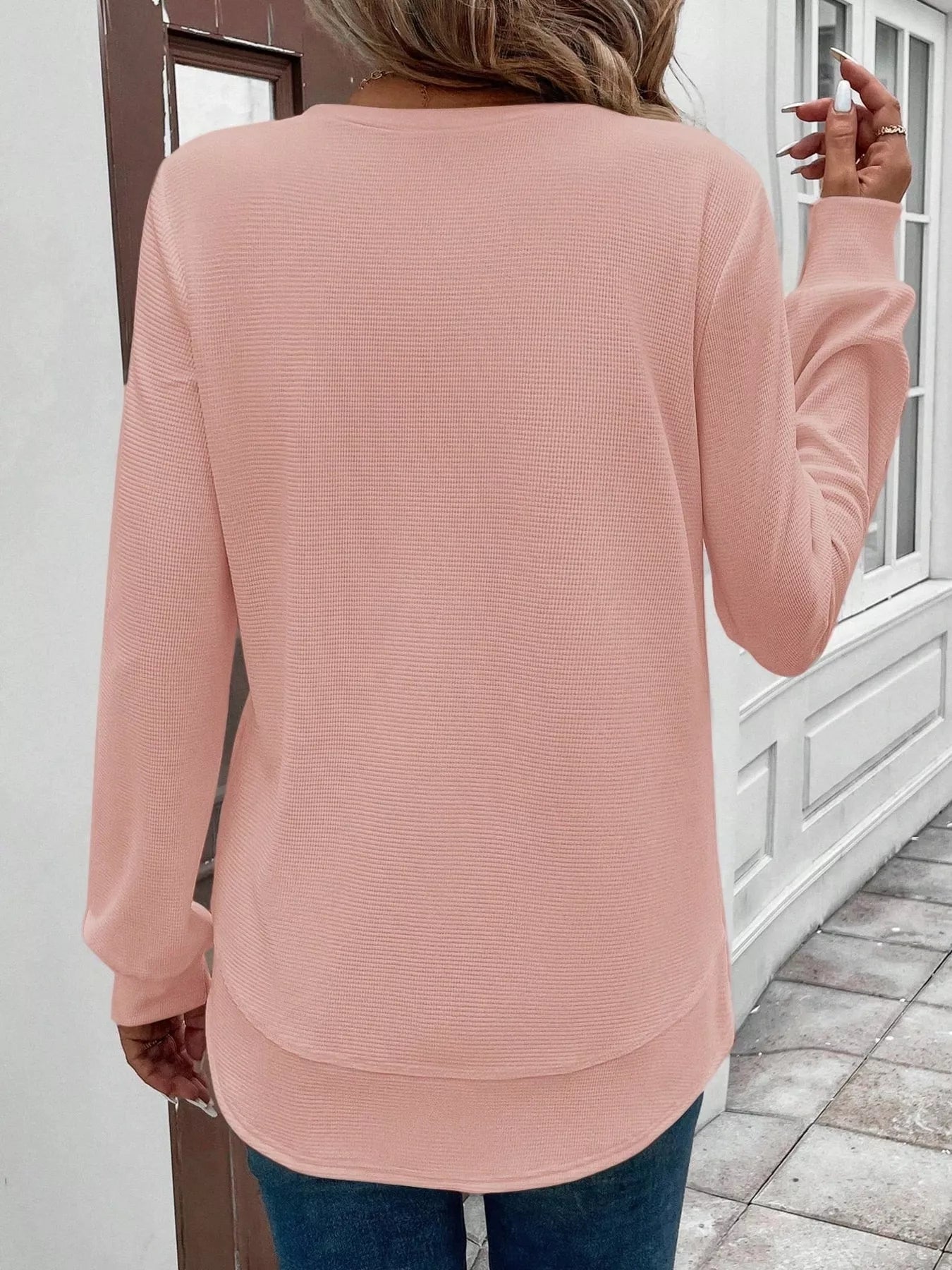 Casual Texture Knit Long Sleeve T-Shirt Trendsi