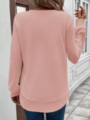 Casual Texture Knit Long Sleeve T-Shirt Trendsi
