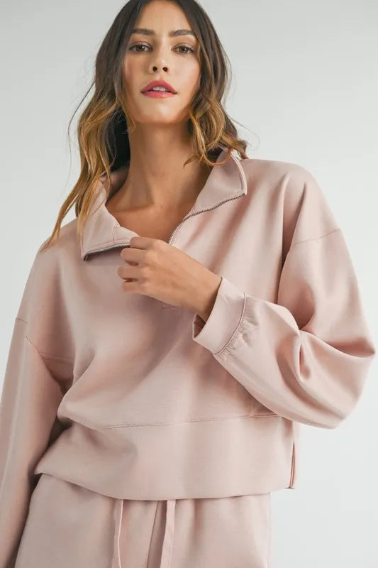 MABLE Half Zip Sweatshirt and Shorts Set OutfitFlow