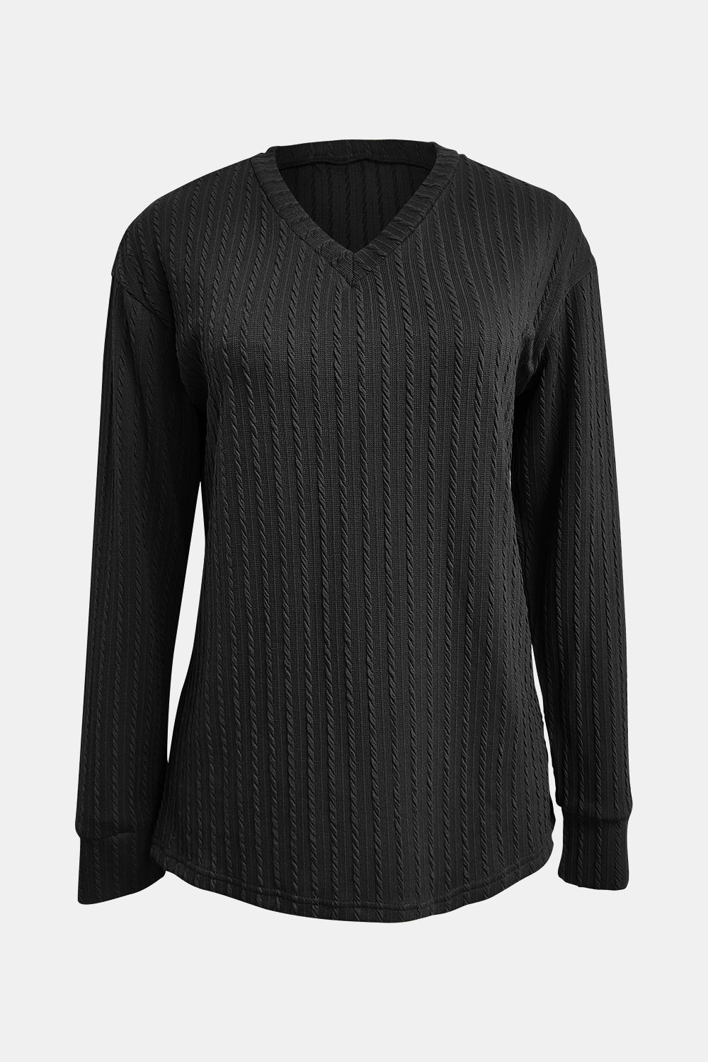 Outfit Flow - Textured V-Neck Long Sleeve T-Shirt