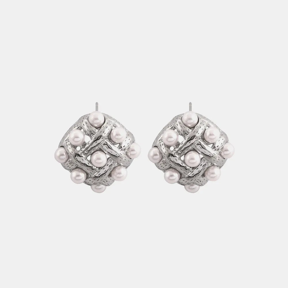 Copper Shell Pearl Stud Earrings Silver One Size OutfitFlow