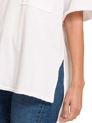 Zenana Front Pocket Raw Edge Boyfriend Tee OutfitFlow