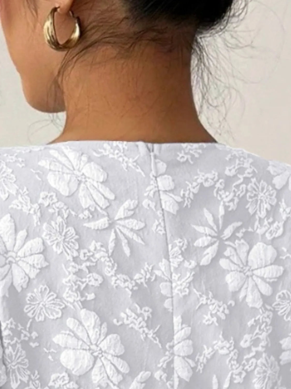 Ruffled Hem Flower Round Neck Short Sleeve Dress OutfitFlow