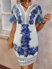 Floral Notched Short Sleeve Dress OutfitFlow