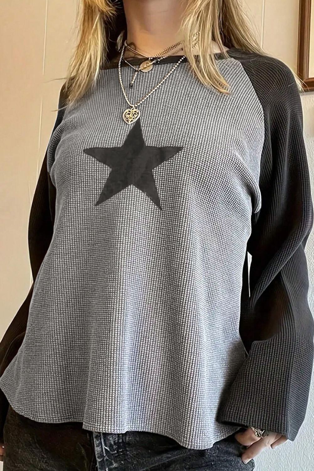 Outfit Flow - Star Round Neck Raglan Sleeve Top