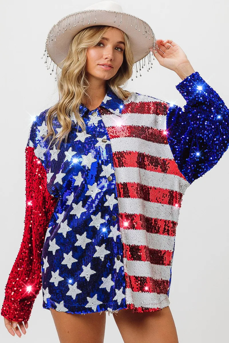BiBi Velvet Sequin American Flag Shirt OutfitFlow