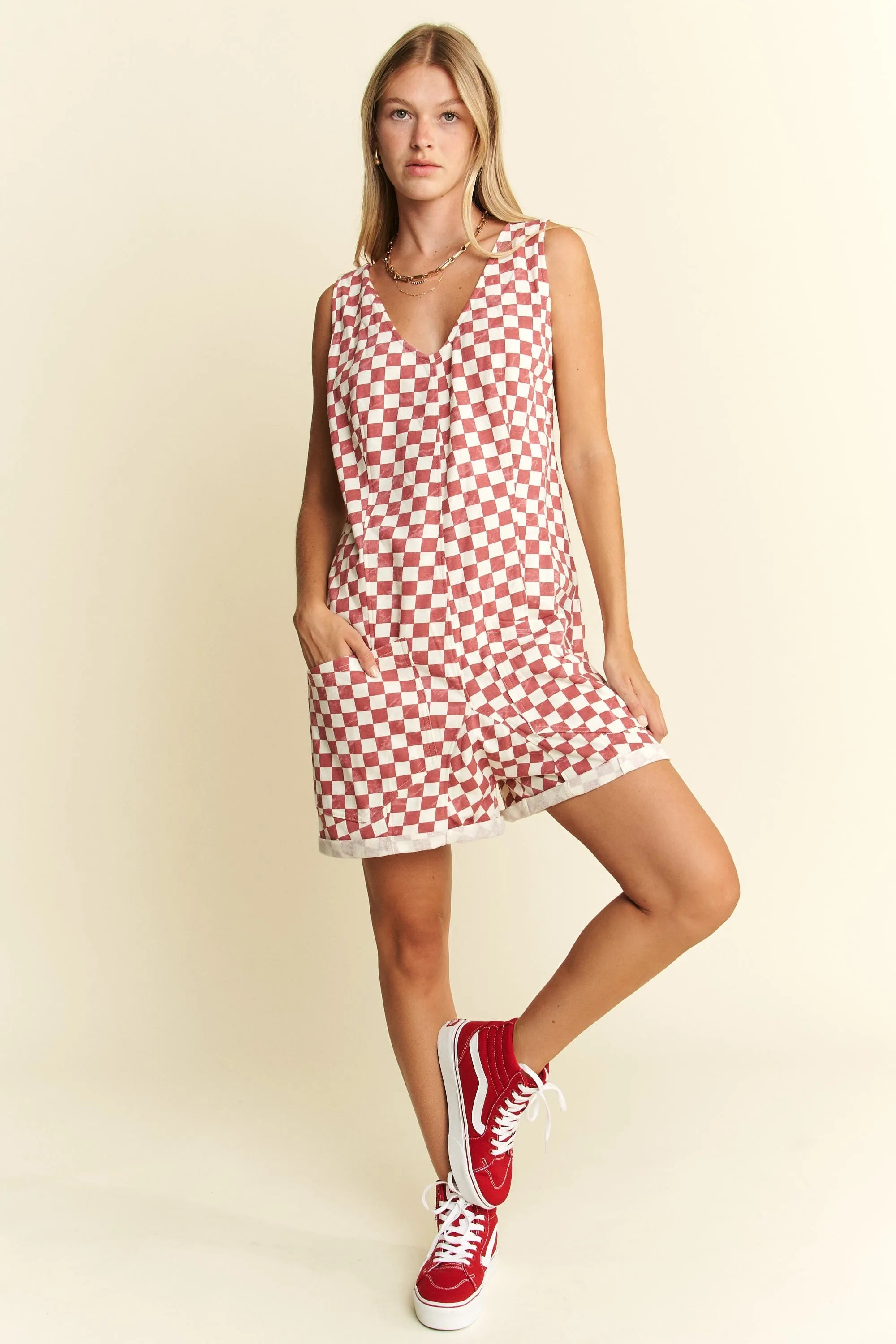 Jade By Jane Plus Size Plaid Print Shorts Romper OutfitFlow