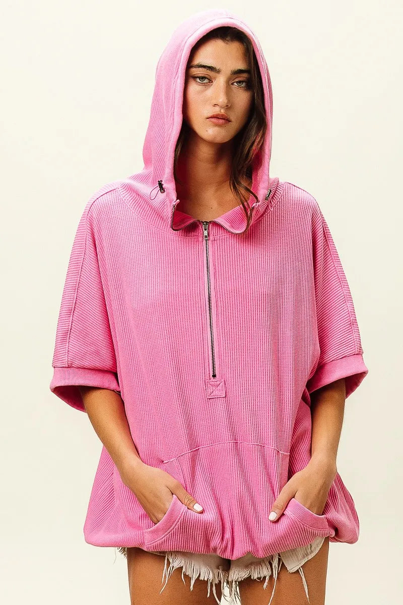 BiBi Vintage Washed Waffle Thermal Hoodie OutfitFlow